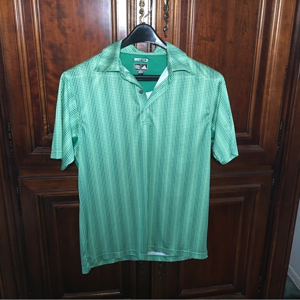 Adidas Golf Climate Cool  Performance Polo Shirt  Green white checks. Size Small
